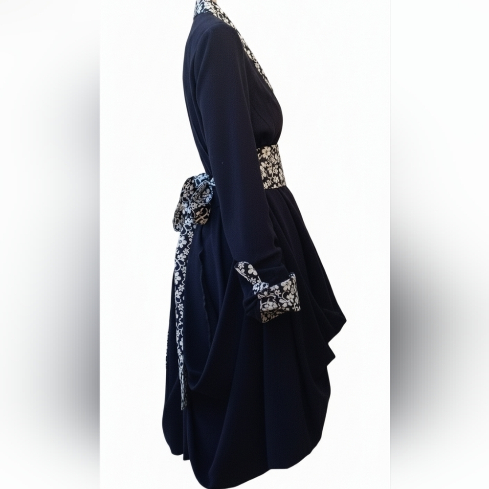 Vintage Black High Low Victorian Goth Floral Jacket Dress Small - Picture 3 of 4